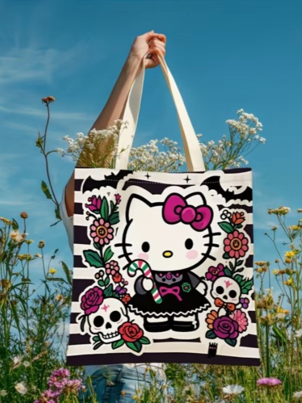 HELLO KITTY βDia de los Muertos Day of the Deadβ Shopping Tote Bag (NEW & CUTE!) - Picture 3 of 5